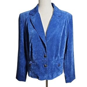 Dressbarn Royal Blue Micro Corduroy Blazer, Fancy Silver Buttons Large